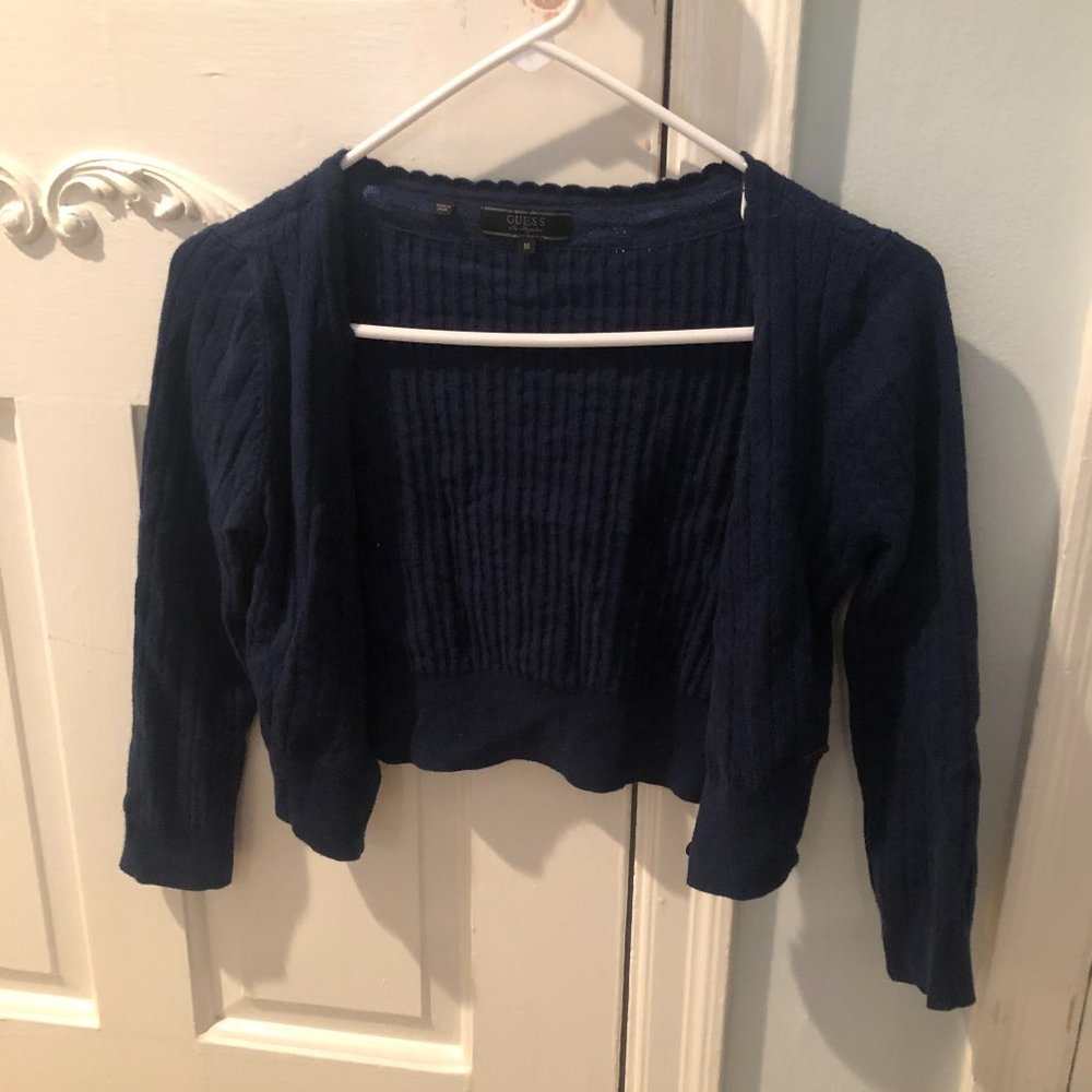 Navy Cropped Button-Up Sweater